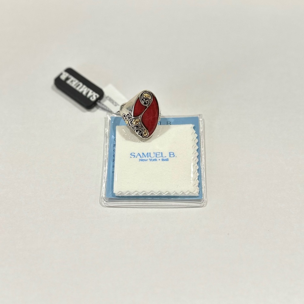 Samuel B. Red Coral and Silver Ring